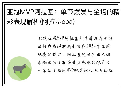 亚冠MVP阿拉基：单节爆发与全场的精彩表现解析(阿拉基cba)