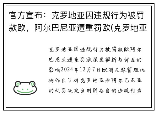 官方宣布：克罗地亚因违规行为被罚款欧，阿尔巴尼亚遭重罚欧(克罗地亚巴尔耶纳克岛)