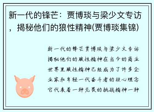 新一代的锋芒：贾博琰与梁少文专访，揭秘他们的狼性精神(贾博琰集锦)